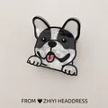 Detailed view of a cute French Bulldog acrylic hair claw clip with marble texture - French Bulldog