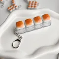 Mini mechanical switch tester keychain with four caramel bread buttons for stress relief - 4-Key Long Style / No Light / Caramel color