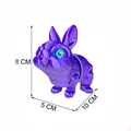 Detailed view of articulated 3D printed purple rabbit model showing 8x10x5 cm dimensions - Purple