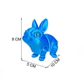 Detailed dimension view of a blue 3D-printed articulated rabbit toy ornament - Blue