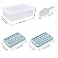 Full 33-hole round ice cube tray set including two blue trays storage box and scoop - Large - 2 Trays With Box And Scoop / 17.5x11x2.5cm / Blue