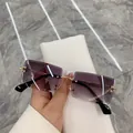 Trendy rimless square sunglasses for women featuring purple gradient lenses and gold frames - Universal / Gold Frame Gradient Grey