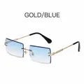 Randlose goldene Sonnenbrille mit rechteckigen blauen Verlaufsgläsern für Damen - Unisex / Goldrahmen Blau Verlauf