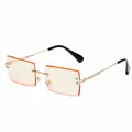 Trendy rimless rectangular sunglasses with orange gradient lenses and gold metal frame - Universal / Gold Frame Orange Yellow Gradient Lens