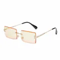 Trendige randlose Rechteck-Sonnenbrille mit orangefarbenem Farbverlauf und Goldrahmen - Unisex / Goldrahmen Orangerot-Gelb Farbverlaufslinse