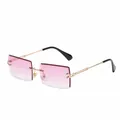 Stylish rimless rectangular sunglasses with gold metal temples and gradient purple lenses - Universal / Gold Frame Gradient Purple