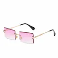 Trendige randlose rechteckige Sonnenbrille mit Goldbügeln und lila Verlaufsgläsern - Unisex / Goldrahmen Violett Verlauf