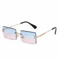 Rimless rectangular sunglasses with gold frame and blue-pink gradient lenses. - Universal / Gold Frame Blue Pink