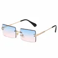 Randlose rechteckige Sonnenbrille mit Goldgestell und blau-rosa Verlaufsgläsern. - Unisex / Goldrahmen Blau Rosa Verlauf