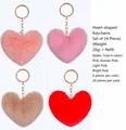 Assortiment de 24 porte-clés en peluche en forme de cœur en rose, beige et rouge - 4 Couleurs Mélangées - Ferrure Or Clair / Lot de 24