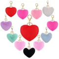 Heart-shaped faux fur pom-pom keychains in multiple colors with gold lobster clasps. - Light Gold Hardware / Set of 12