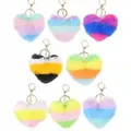 Sélection de porte-clés colorés en fausse fourrure en forme de cœur pour les sacs - Matériel Or Clair / Lot de 8