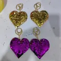Porte-clés brillants à paillettes en forme de cœur dorés et violets pour sacs à main - Cœur Pailleté - Ferrure Or Clair / Lot de 4