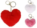 Porte-clés en peluche en forme de cœur en rouge, rose et blanc pour sac et décoration - Style A - Ferrure Or Clair / Ensemble de 3