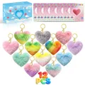 Ensemble de porte-clés en peluche cœur avec boîte cadeau pour la Saint-Valentin 12 pièces - Ferrure Or Clair - Fermoir en 8 / Lot de 12