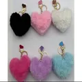 Lot de porte-clés colorés en peluche en forme de cœur en divers tons pastel doux - Style A - Ferrure Or Clair / Lot de 6