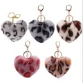 Porte-clés en peluche en forme de cœur avec imprimé léopard de couleurs variées - Style A Léopard - Ferrure Or Clair / 5 Pièces