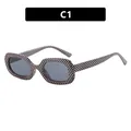 Retro oval checkerboard sunglasses with gray lenses, fashion SKU variant C1 styling. - One Size / Black White Checkerboard (C1)