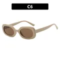 Retro oval fashion sunglasses with a beige plastic frame and brown lenses, color code C6 - One Size / Beige Tea Lens (C6)