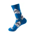 Crazy blue crew socks with funny great white shark print for men and women styles - Sky Blue