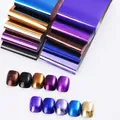 Detailweergave van metalen nagelfolies met meerkleurige spiegel-effect transferstickers - Metalen Spiegel Blauw Goud Paars (DXK19-2) / Set van 10 vellen