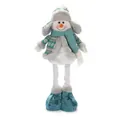 Muñeco de nieve navideño telescópico de felpa hecho a mano con gorro y bufanda de invierno - Muñeco de nieve / Piernas retráctiles azules