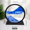 7-inch circular blue 3D moving sand art desk ornament with black frame for home decor - 7" / Black Frame Blue Sand