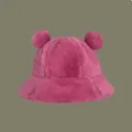 Cute pink fuzzy bucket hat with bear ears for women's winter warmth and stylish comfort - M (56-58cm) / Rose Red