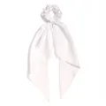 Elegant white satin hair scrunchie with long scarf ribbon for ponytail accessory - White