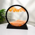 Elegant 7-inch circular 3D moving sand art with orange landscape scenery on black base - Yellow / 7 Inch / Black Frame