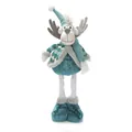 Adorable peluche de alce de Navidad azul retráctil con gorro de punto y bufanda - Reno / Piernas retráctiles azules