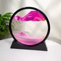 7-inch pink 3D moving sand art decor with black circular frame and dimension marks. - Pink / 7 Inch / Black Frame