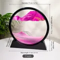 7-inch pink 3D moving sand art decor with black circular frame and dimension marks. - 7" / Black Frame Pink Sand