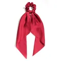 Elegant wine red satin hair scrunchie with long flowing scarf ribbons for ponytail - Burgundy