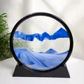 12-inch blue 3D moving sand art circular glass frame for home office desk decoration - 12 Inch / Black Frame Blue Sand