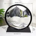 12-inch 3D moving sand art mountain landscape in black circular frame - 12 Inch / Black Frame Black Sand