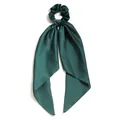 Elegant dark green satin scrunchie with long ribbons for ponytail hair styling. - Dark Green