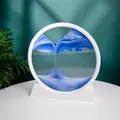 7-inch blue 3D moving sand art circular desktop ornament with white plastic stand - Blue / 7 Inch / White Frame
