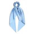 Elegant light blue satin hair scrunchie with long flowing ribbon bow for women - Light Blue