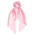 Elegant pink satin hair scrunchie with long ribbon bow for women ponytail hair accessory - Light Pink