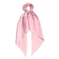Elegant pink satin scrunchie with a long ribbon bow for women's ponytail hair styling - Dusty Pink