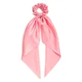 Elegant pink satin hair scrunchie with long ribbon bow ponytail accessory for girls - Pink