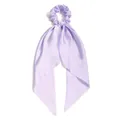 Elegant lavender purple satin scrunchie with long hanging ribbon bow for hair styling - Taro Purple