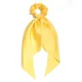 Elegant solid yellow satin scrunchie with long ribbons for ponytail hair styling - Yellow