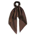 Elegant dark brown satin ribbon hair scrunchie for women and girls ponytail - Coffee