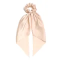 Elegant champagne satin scrunchie featuring long flowing ribbons for stylish ponytail - Apricot