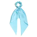 Elegant light blue satin hair scrunchie with long decorative ribbon bow tail for ponytail - Sky Blue