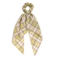 Elegant green plaid ponytail scrunchie featuring a long knotted ribbon bow hair tie - Plaid Light Green
