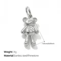 Zilveren roestvrijstalen 3D teddybeer hanger bedel met sprankelende strass details voor sieraden - Strass 3D Teddybeervorm (PJ2668WES) / Zilver