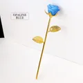 Elegant artificial blue opal rose craft ornament with golden metallic stem and leaves - Blue Opalite (Gold Base) / 23cm
